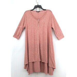 Urban CoCo Womens Size XXL Dark Pink 3/4 Sleeve Henley HIgh Low Dress